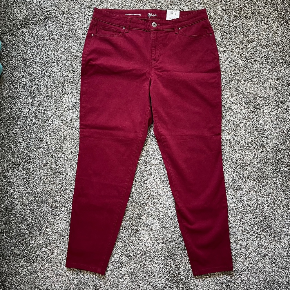 Style & Co Curvy Fit Skinny Jeans, Dark Red, Size 16, New with Tags